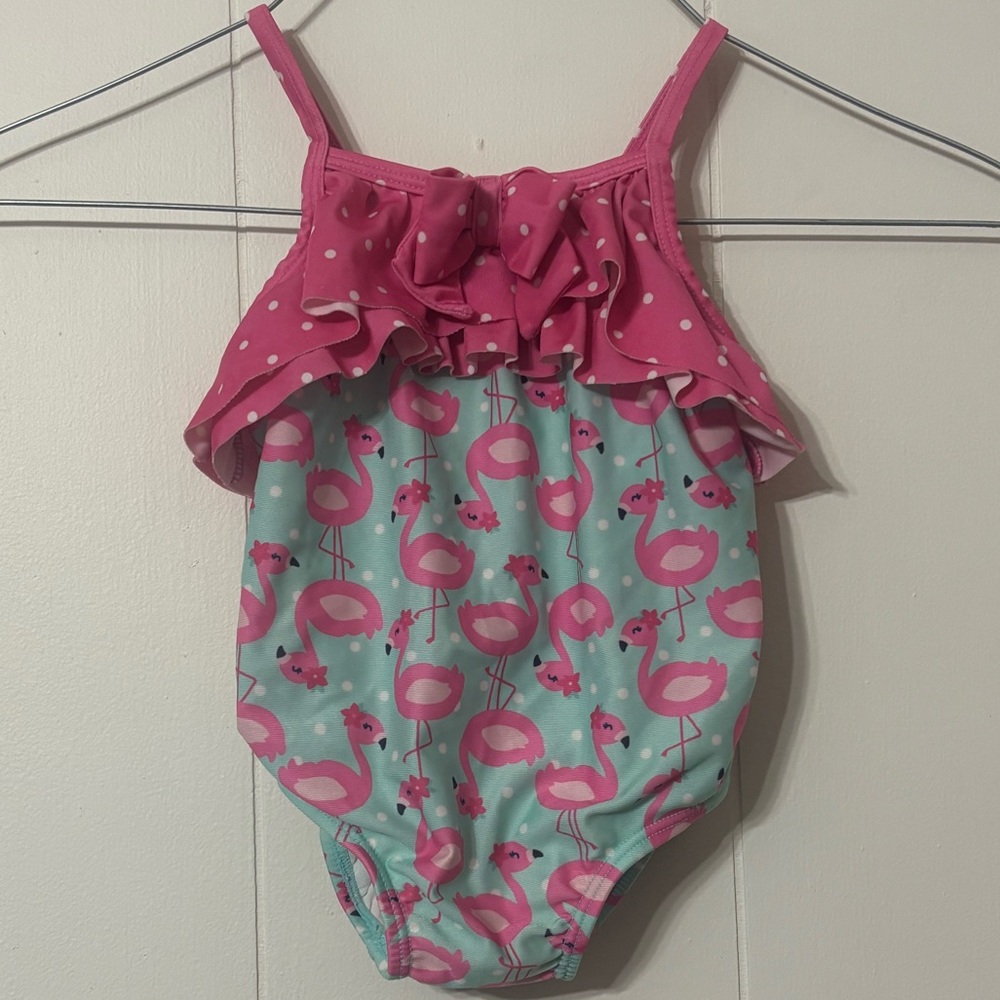 Gymboree Pink and Teal Flamingo One-Piece Girls Swimsuit 6-12 Months